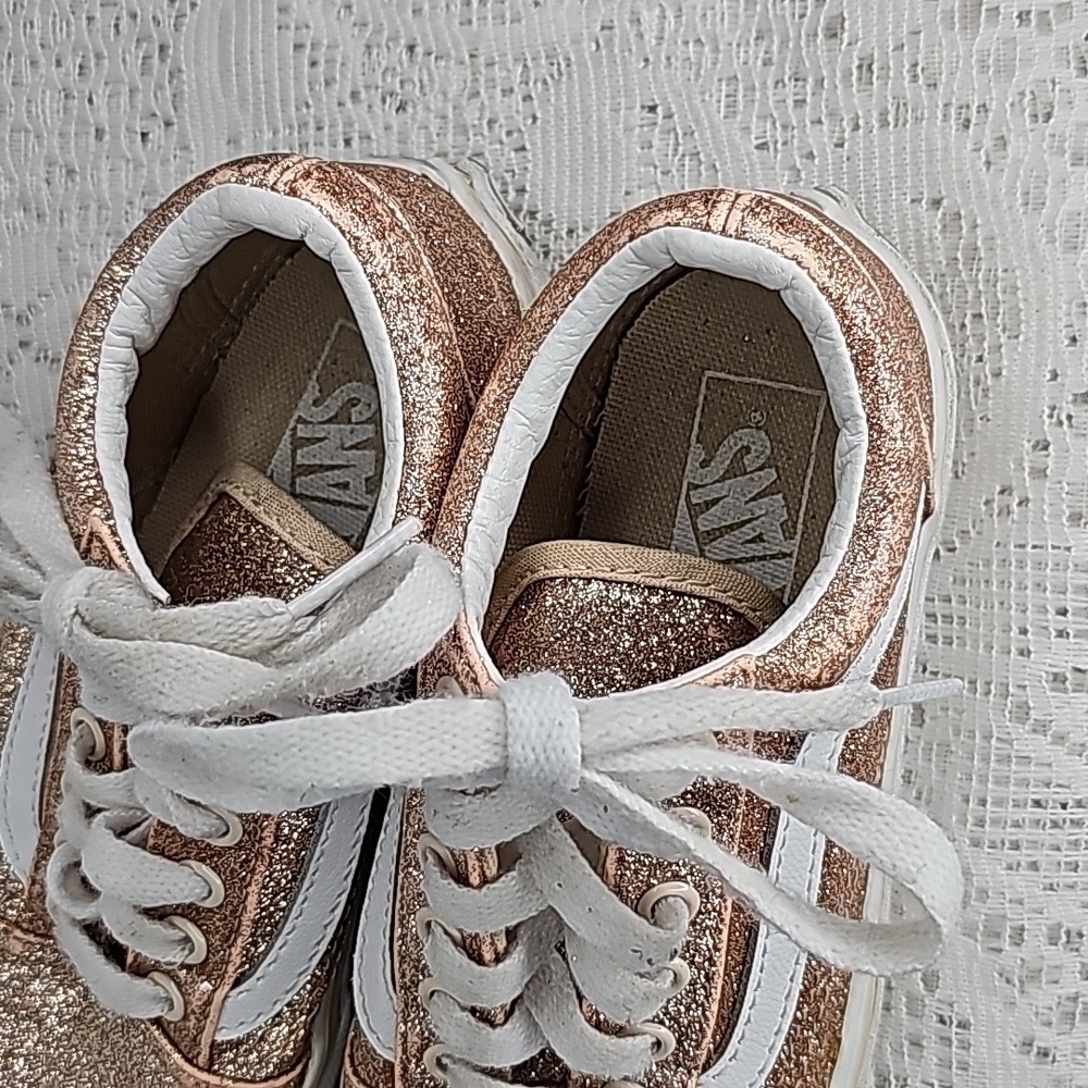 Vans Old Skool V Amberlight skate glitter gold shoes sz 13 Toddler - Picture 4 of 6